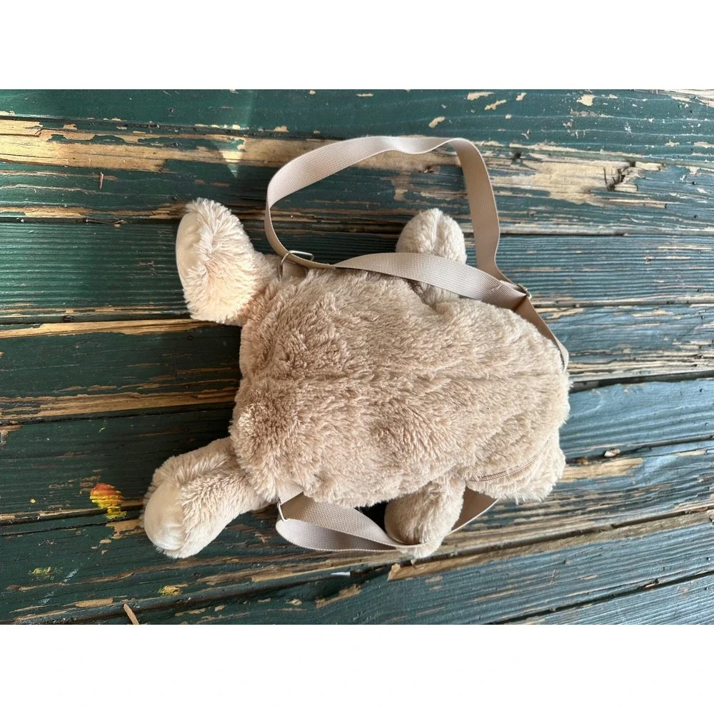 Plush Teddy Bear Backpack Tan Faux Fur Adjustable Straps‎ Soft Toy Bag